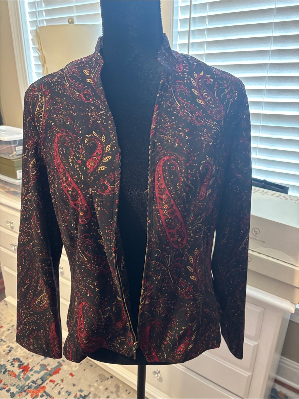 Requirements Black Jacket with Red Paisley Print